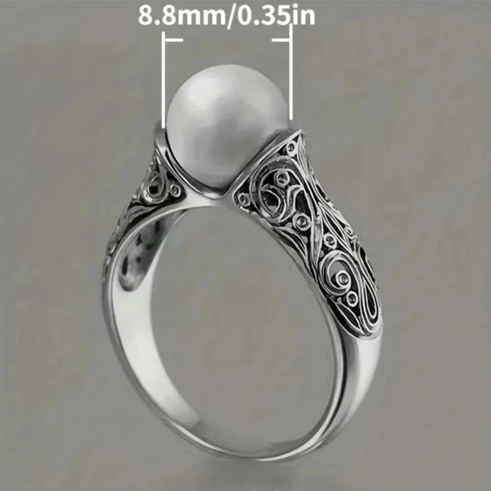 1 LEFT! Vintage Inlaid Silver Pearl Ring - Picture 2 of 4